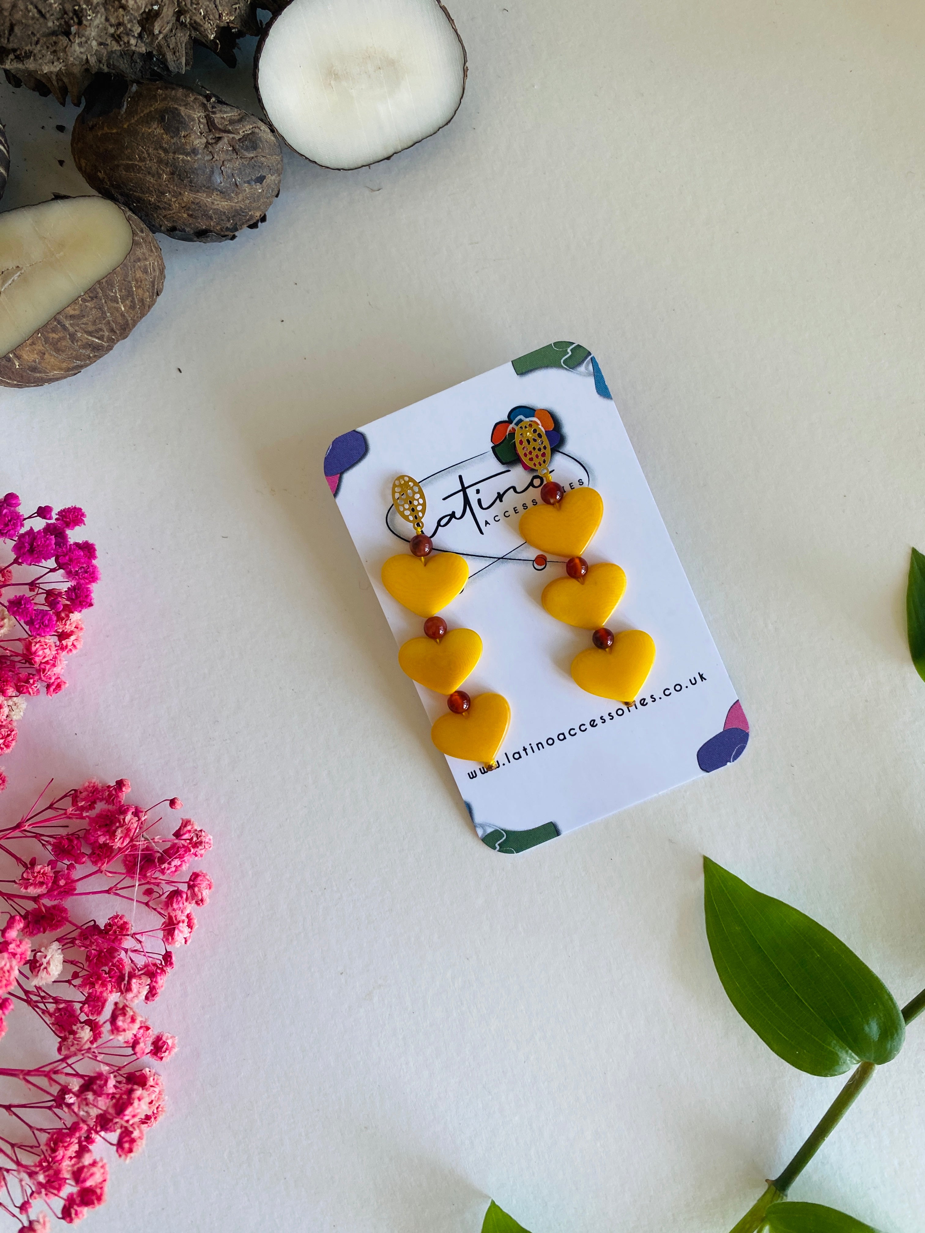 Three Hearts Earrings - Yellow